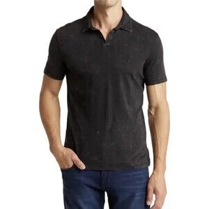 John Varvatos Men's Black Bodhi Marble Wash Peace Sign Polo Shirt 100% Cotton